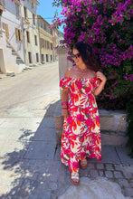 Charger l'image dans la galerie, Robe col bardot fleuri fuchsia PRUNETTE (36 au 40)