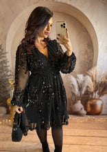Charger l'image dans la galerie, Robe courte noir fluide sequins VAL (36 au 48)⭐️
