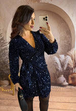 Charger l'image dans la galerie, Robe portefeuille à sequin bleu marine CASSANDRA (34 au 40)⭐️