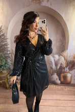 Charger l'image dans la galerie, Robe à sequins noir MEGARA (36 au 48)