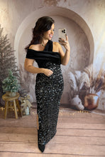 Charger l'image dans la galerie, Robe longue velours et sequin argenté REESE (34 au 40)