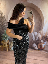 Charger l'image dans la galerie, Robe longue velours et sequin argenté REESE (34 au 40)