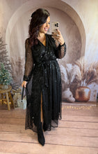 Charger l'image dans la galerie, Robe longue à sequins noir fendu ALICE (36 au 40)