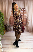 Charger l'image dans la galerie, Robe courte prune  motif fleuri NORA (36 au 48)