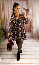 Charger l'image dans la galerie, Robe courte prune  motif fleuri NORA (36 au 48)