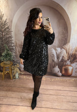 Charger l'image dans la galerie, Robe coupe droite sequins noir JASMINE (36 au 48 )