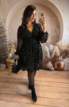 Charger l'image dans la galerie, Robe courte noir fluide sequins VAL (36 au 48)⭐️