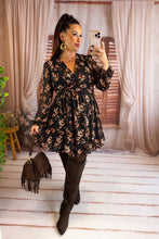 Charger l'image dans la galerie, Robe courte noir fleuri beige NORA (36 au 48)
