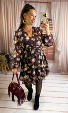 Charger l'image dans la galerie, Robe courte prune  motif fleuri NORA (36 au 48)