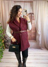 Charger l'image dans la galerie, Veste sans manches ceinture camel bordeaux JADI (36 au 44)