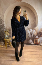Charger l'image dans la galerie, Robe portefeuille à sequin bleu marine CASSANDRA (34 au 40)⭐️