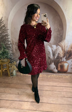 Charger l'image dans la galerie, Robe en sequins bordeaux noeud noir dans le dos ANASTASIA (34 au 42)