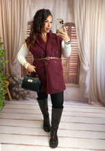Charger l'image dans la galerie, Veste sans manches ceinture camel bordeaux JADI (36 au 44)