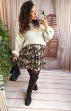 Charger l'image dans la galerie, Jupe courte plissée fleurie chocolat/kaki AUDREY (34 au 42)