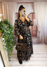 Charger l'image dans la galerie, Robe noir motif fleuri taupe LINDA (40 au 48)