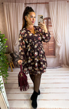 Charger l'image dans la galerie, Robe courte prune  motif fleuri NORA (36 au 48)