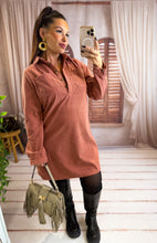 Charger l'image dans la galerie, Robe courte en velours vieux rose MARIE (34 au 48)