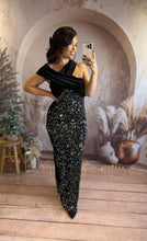 Charger l'image dans la galerie, Robe longue velours et sequin argenté REESE (34 au 40)