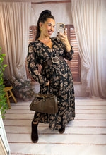 Charger l'image dans la galerie, Robe noir motif fleuri taupe LINDA (40 au 48)