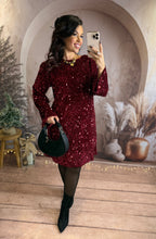 Charger l'image dans la galerie, Robe en sequins bordeaux noeud noir dans le dos ANASTASIA (34 au 42)