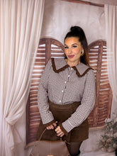 Charger l'image dans la galerie, Chemise vichy col Claudine chocolat ANNE (36 au 48)