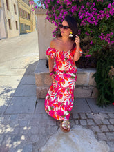 Charger l'image dans la galerie, Robe col bardot fleuri fuchsia PRUNETTE (36 au 40)