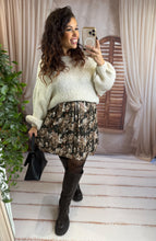 Charger l'image dans la galerie, Jupe courte plissée fleurie chocolat/kaki AUDREY (34 au 42)
