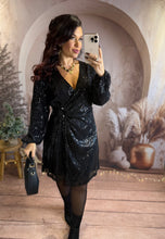 Charger l'image dans la galerie, Robe à sequins noir MEGARA (36 au 48)
