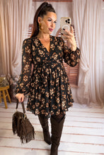 Charger l'image dans la galerie, Robe courte noir fleuri beige NORA (36 au 48)
