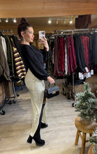 Charger l'image dans la galerie, Jupe sequin fendu beige/doré PAOLA (34 au 38)