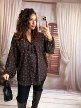 Charger l'image dans la galerie, Blouse chocolat cœur bleu Muriel ( 36 au 48 )