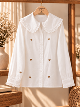 Charger l'image dans la galerie, Chemise blanche col Claudine coeur doré ANNICK (36 au 48)
