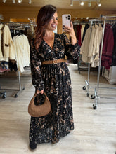 Charger l'image dans la galerie, Robe longue noir à motif BLANDINE (40 au 48)