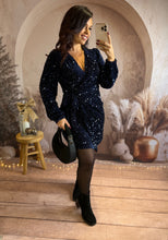 Charger l'image dans la galerie, Robe portefeuille à sequin bleu marine CASSANDRA (34 au 40)⭐️