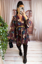 Charger l'image dans la galerie, Robe courte fleuri bordeaux LORIE (36 au 42)