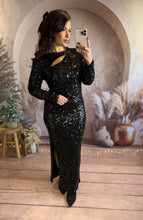 Charger l'image dans la galerie, Robe longue à sequins noir RAIPONCE (36 au 40)