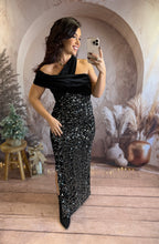 Charger l'image dans la galerie, Robe longue velours et sequin argenté REESE (34 au 40)